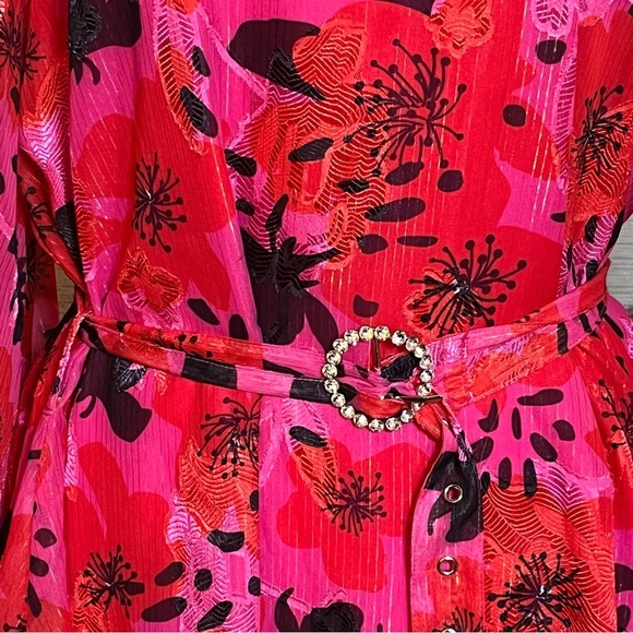 Dusty Daze Swing Dress Long Sleeve Fringe Cuffs Belt Festival Pink Red Boho Sz S - Picture 7 of 8